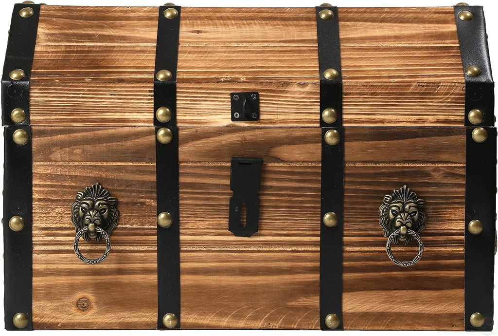 Large Wooden Lockable Trunk with Lion Rings V581104