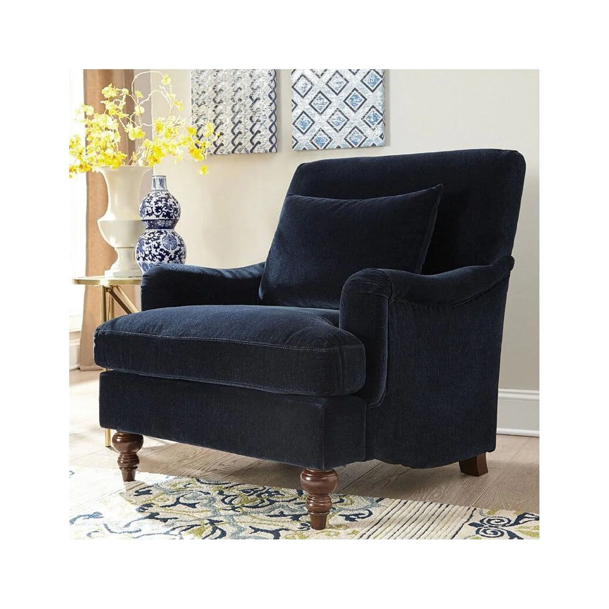 Midnight Blue Upholstered Accent Chair with Turned Legs K5636