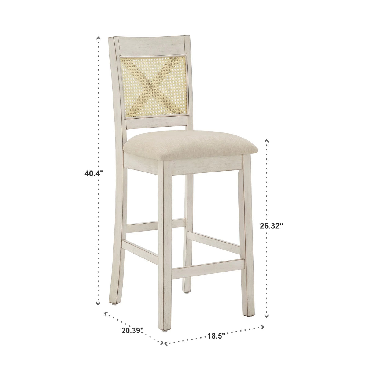 Antique White Beige Linen Counter Height Chair Set of 2 J634485