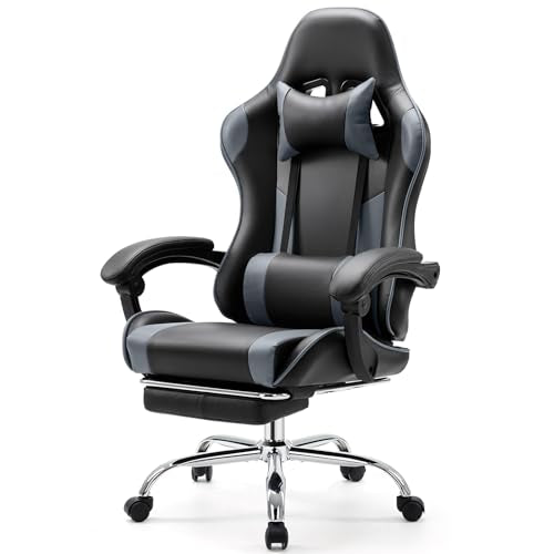 Grey Ergonomic Gaming Chair with Footrest S8953