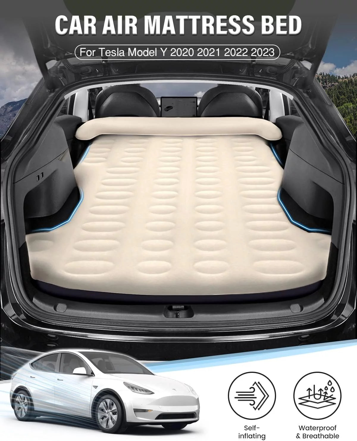 Inflatable Camping Air Mattress with Air Pump and Headrest I638463