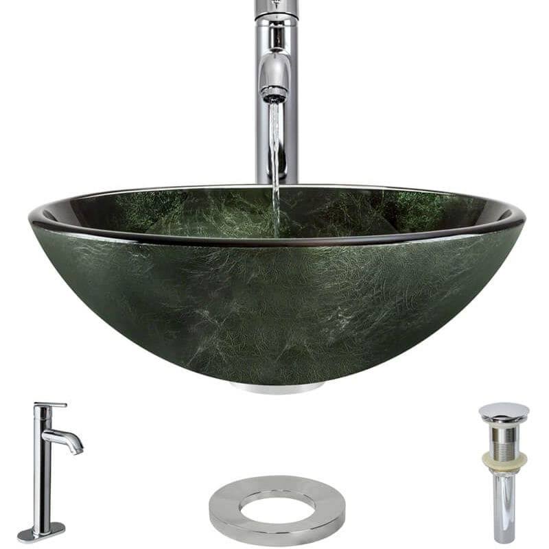 Forest Green Glass Bathroom Sink with Faucet G5022