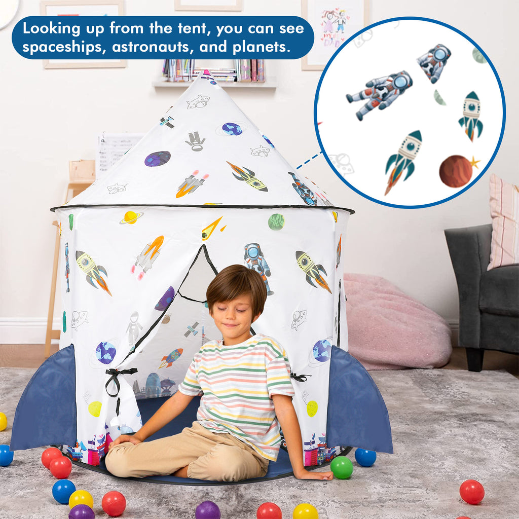Kids Tent Rocket Ship Toy Foldable Space Themed Indoor Outdoor Large Play Tent C872