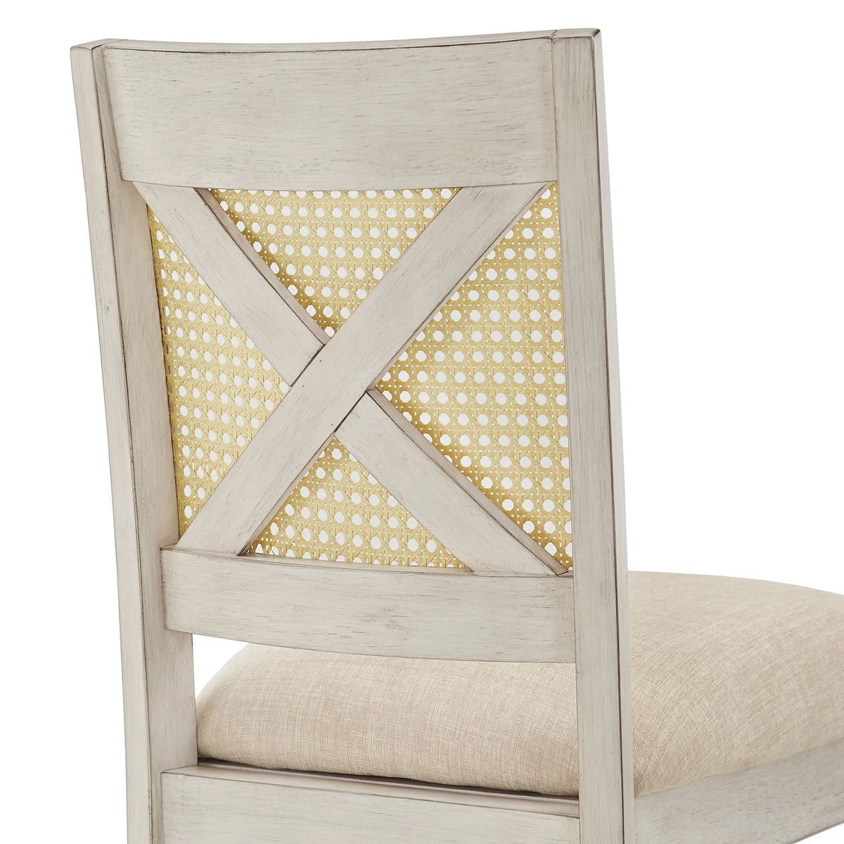 Antique White Beige Linen Counter Height Chair Set of 2 J634485