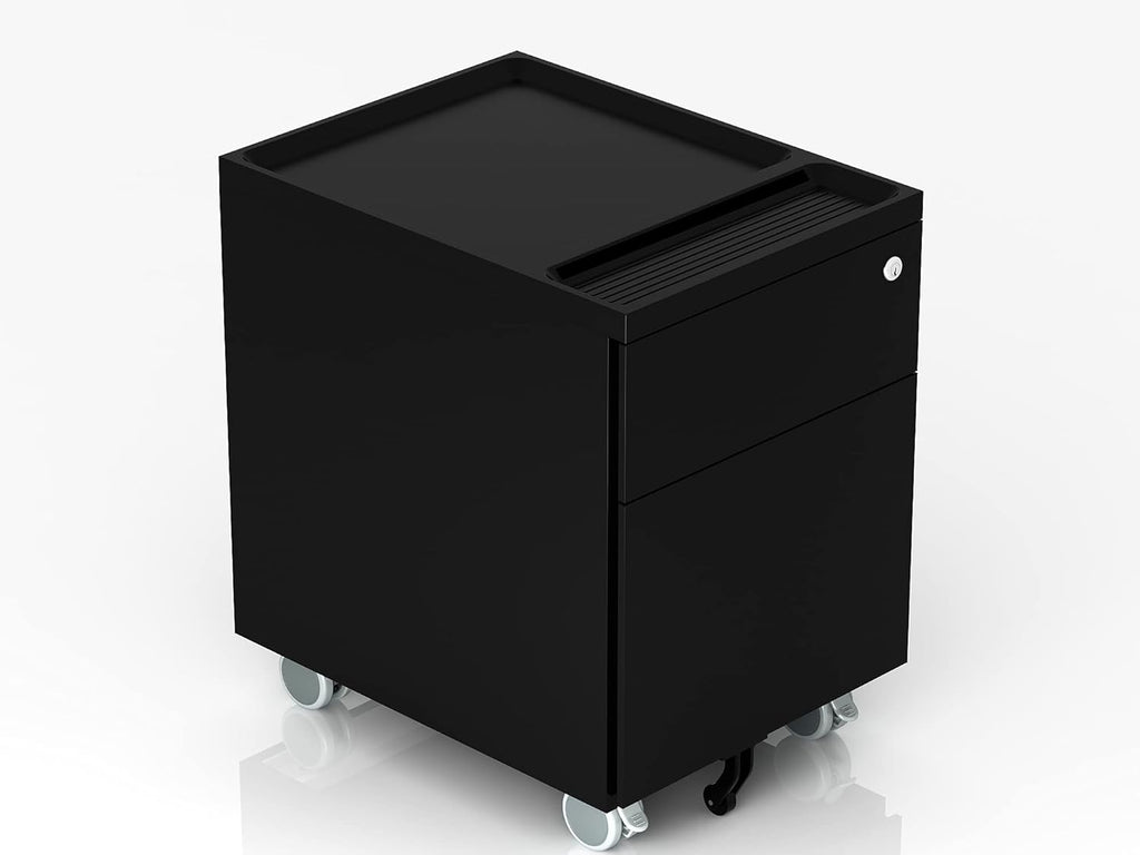 Black 2-Drawer Mobile Filing Cabinet with Lock and Casters F5880