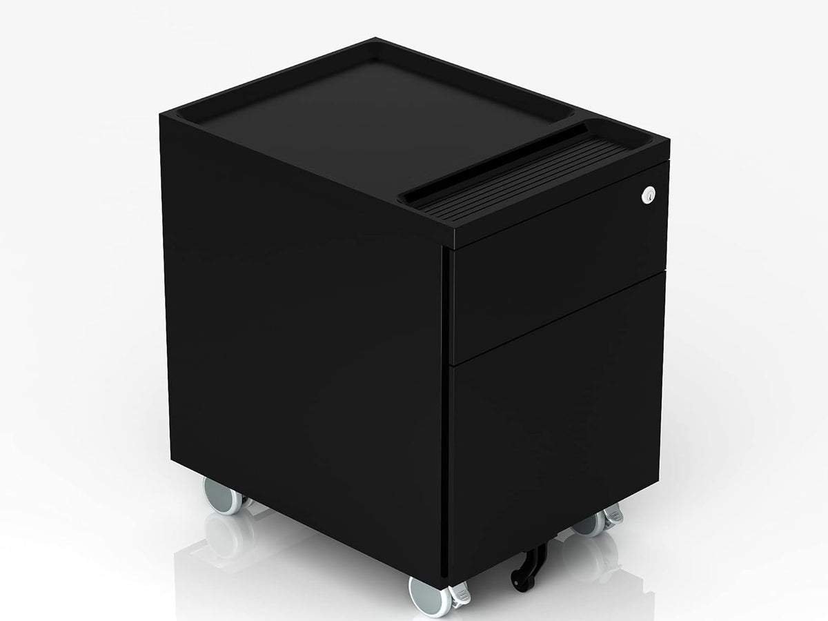 Black 2-Drawer Mobile Filing Cabinet with Lock and Casters F5880