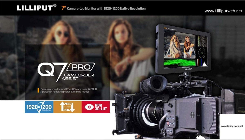 7 Q7 Pro Field Monitor 1920x1200 Metal with HDR 3D-LUT SDI/HDMI Cross Conversion Waveform Peaking Precise Color Calibration Gamma Adjustment + Pisen LP-E6 Battery K6391