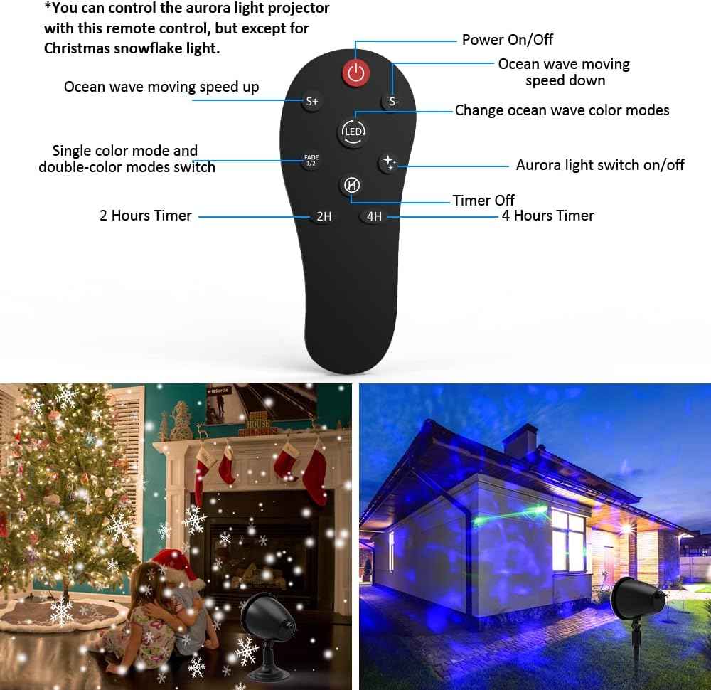 Christmas Projector Lights, Snowflake Light Projector, Remote Control, Pack of 2 T5238