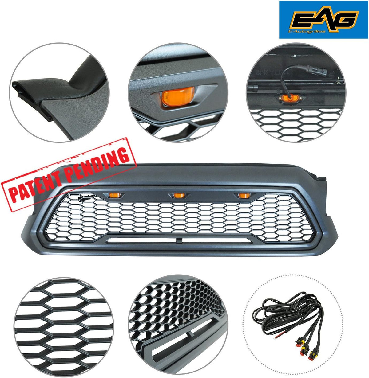 Charcoal Gray ABS Front Grille with Amber LED Lights O903