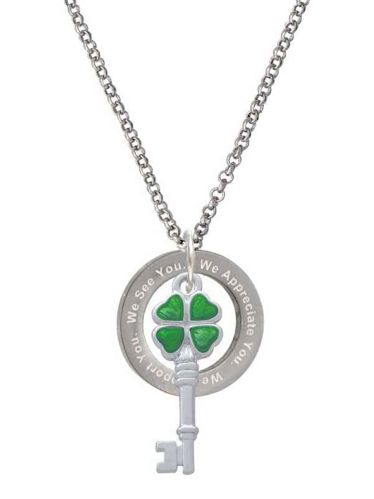 Translucent Green Four Leaf Clover Key Necklace C369