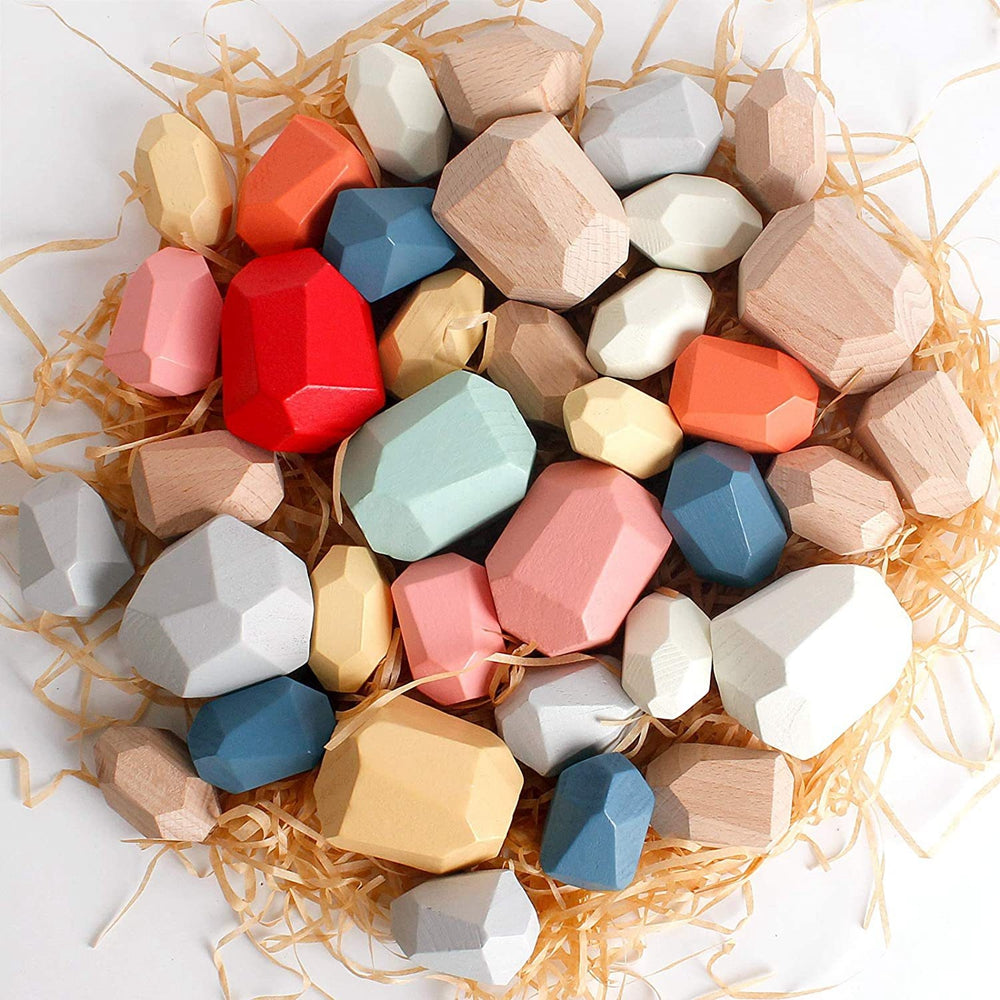 36pcs Wooden Colorful Stone Toy Stacking Building Educational Toy for Toddler F296798