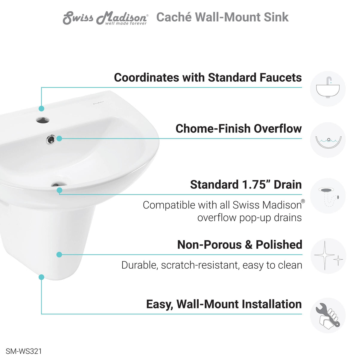Glossy White Wall Mount Sink W35857