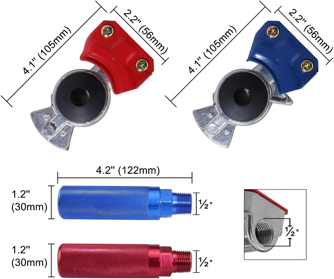 15Ft 3 in 1 ABS 7 Way Electrical Cable and Rubber Air Line Hose Wrap Assembly with Aluminum Service Emergency Glad Hands and Extension Handles for Semi Truck Trailer Tractor E621638
