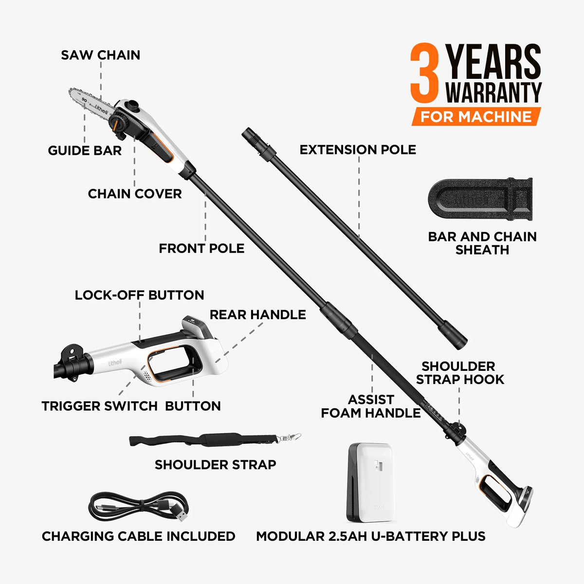 8'' Electric Cordless Pole Saw with 2.5Ah Battery P5117