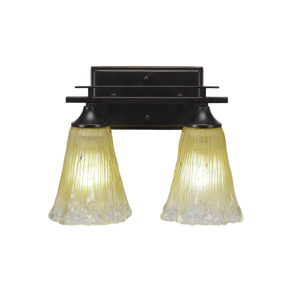 Two Light Bath Bar Dark Granite Finish with Amber Crystal Glass A3149