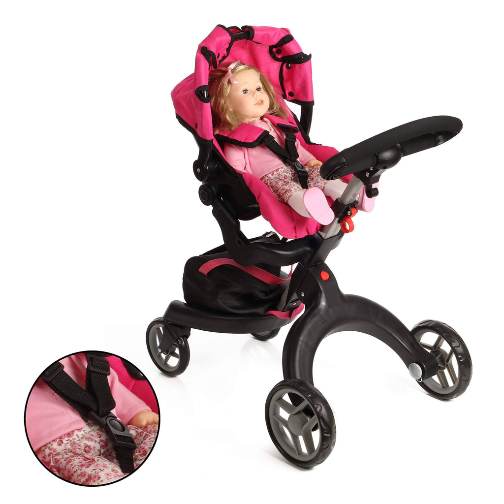 Doll Stroller with Swiveling Wheels and Adjustable Handle, 31x22 Tall, Carriage Bag Included M3605