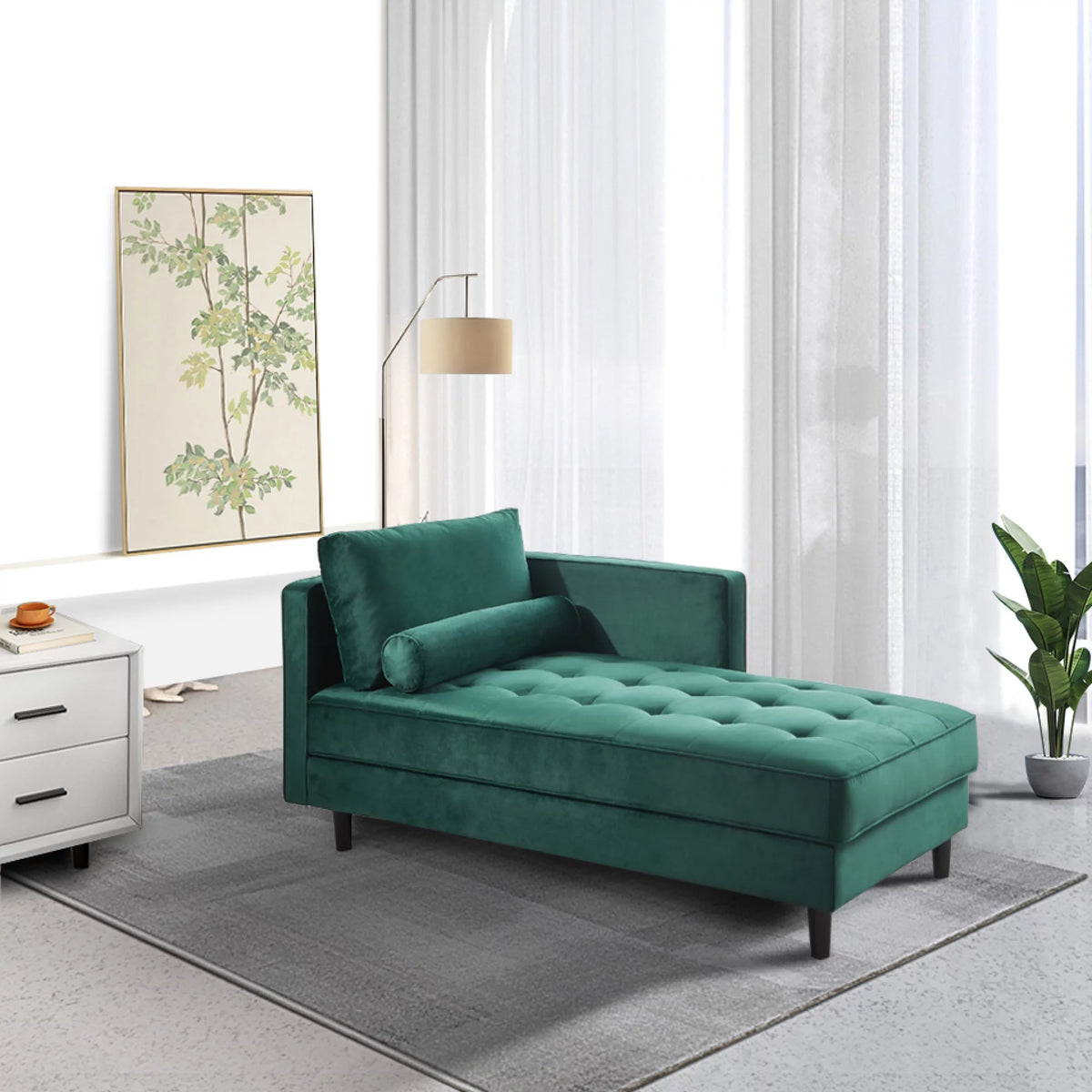 64" Green Velvet Chaise X33667