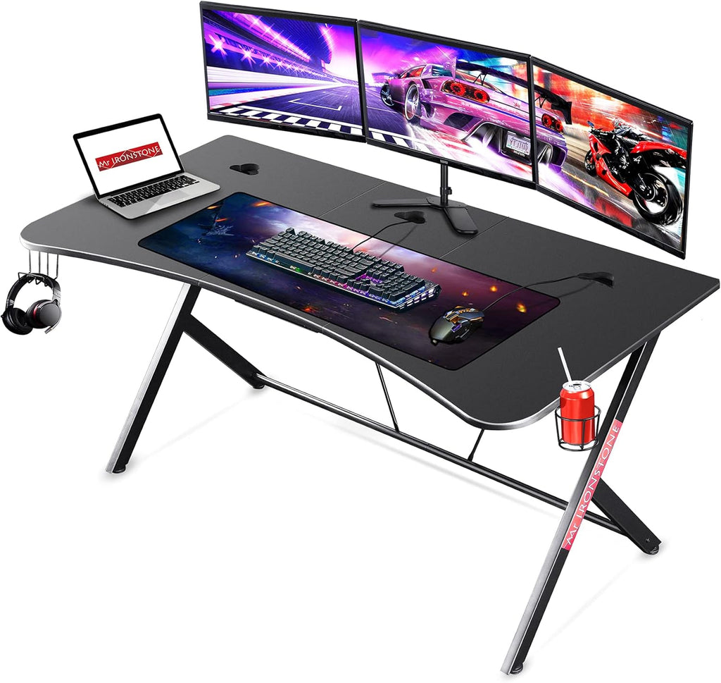 Black 63 W x 32 D Gaming Desk with Cup Holder and Headphone Hook I65003