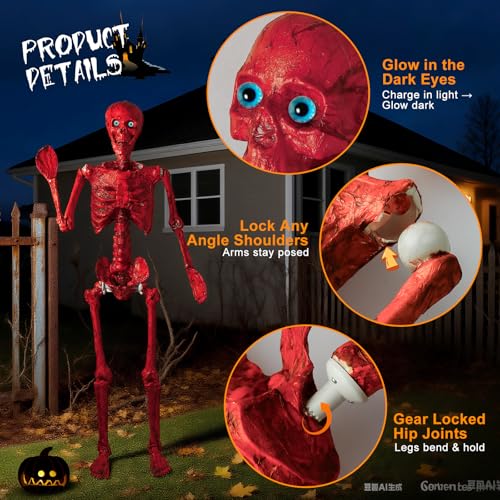 5.4Ft Posable Skeleton with Glowing Eyes H40310