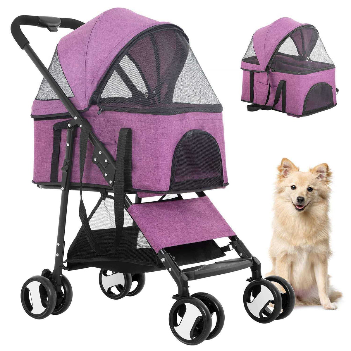 3-in-1 Pet Stroller with Detachable Carrier & Cup Holder N30829