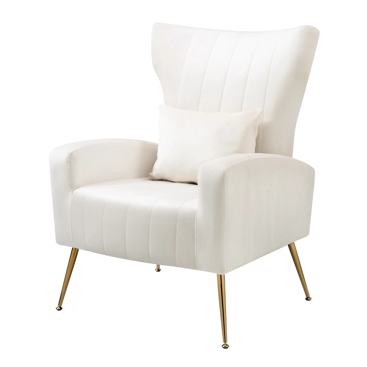 White Velvet Accent Chair with Lumbar Pillow L28416