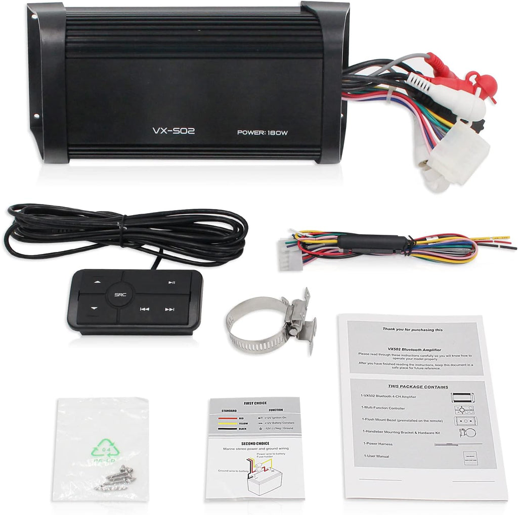 180 Watts 4 Channel Waterproof Marine Bluetooth Amplifier W34054