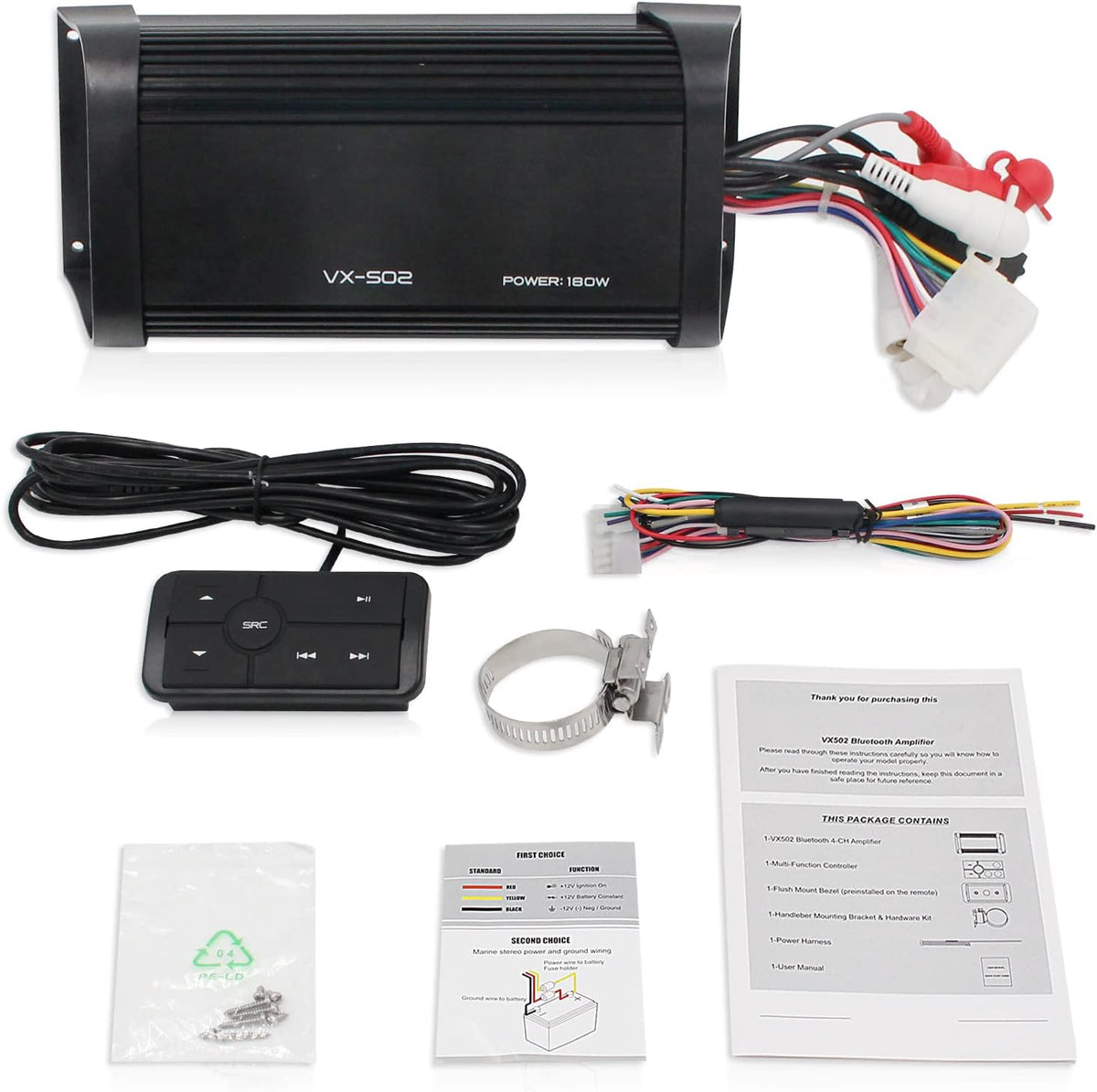180 Watts 4 Channel Waterproof Marine Bluetooth Amplifier W34054