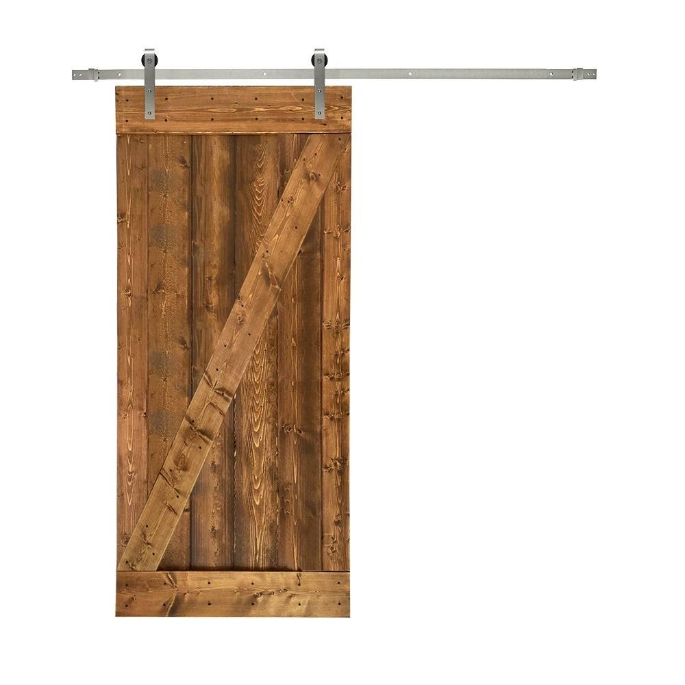Weather Oak Stained Wood Interior Sliding Barn Door with Hardware Kit L264